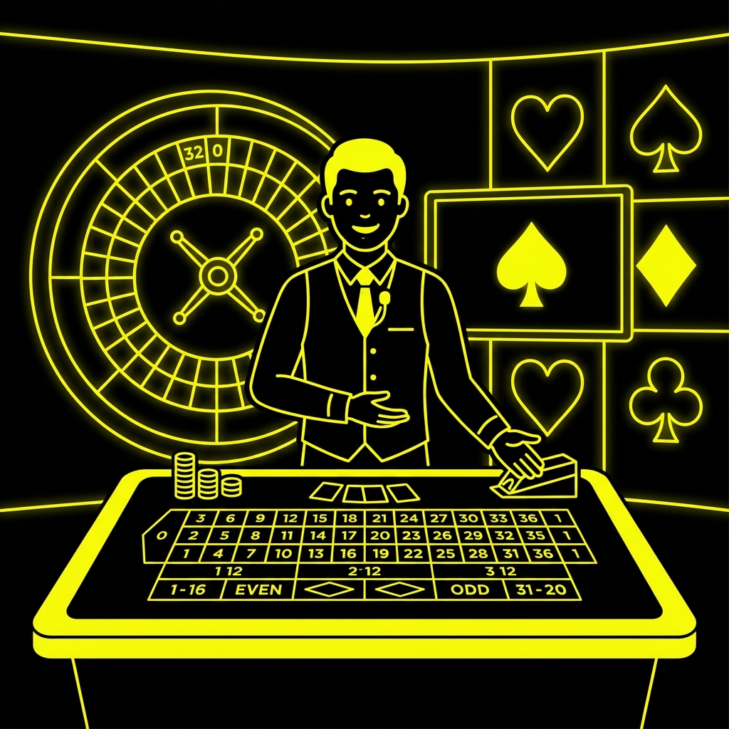 Live casino croupier streaming roulette wheel illustration
