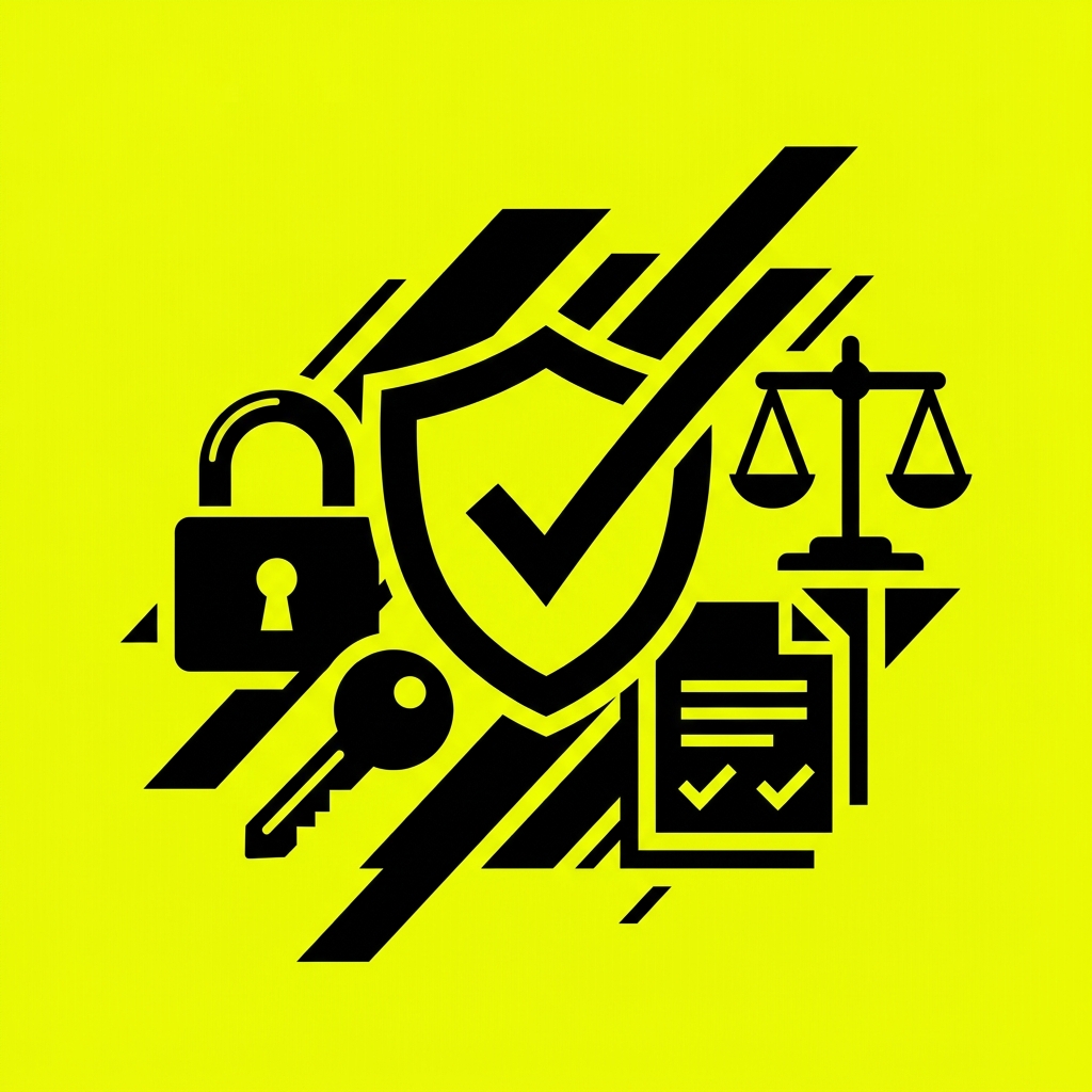 Security and safety illustration featuring shield, padlock, keys and scale of justice in Parimatch style